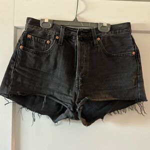 LEVI black denim shorts with button fly